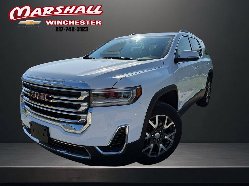 2023 GMC Acadia SLE in Summit White — front three-quarter view