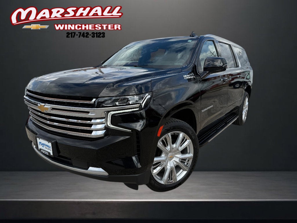 2021 Chevrolet Suburban High Country in Black — front three-quarter view