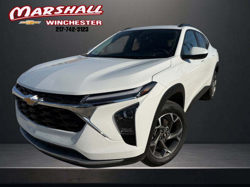 2025 Chevrolet Trax LT in Summit White — front three-quarter view
